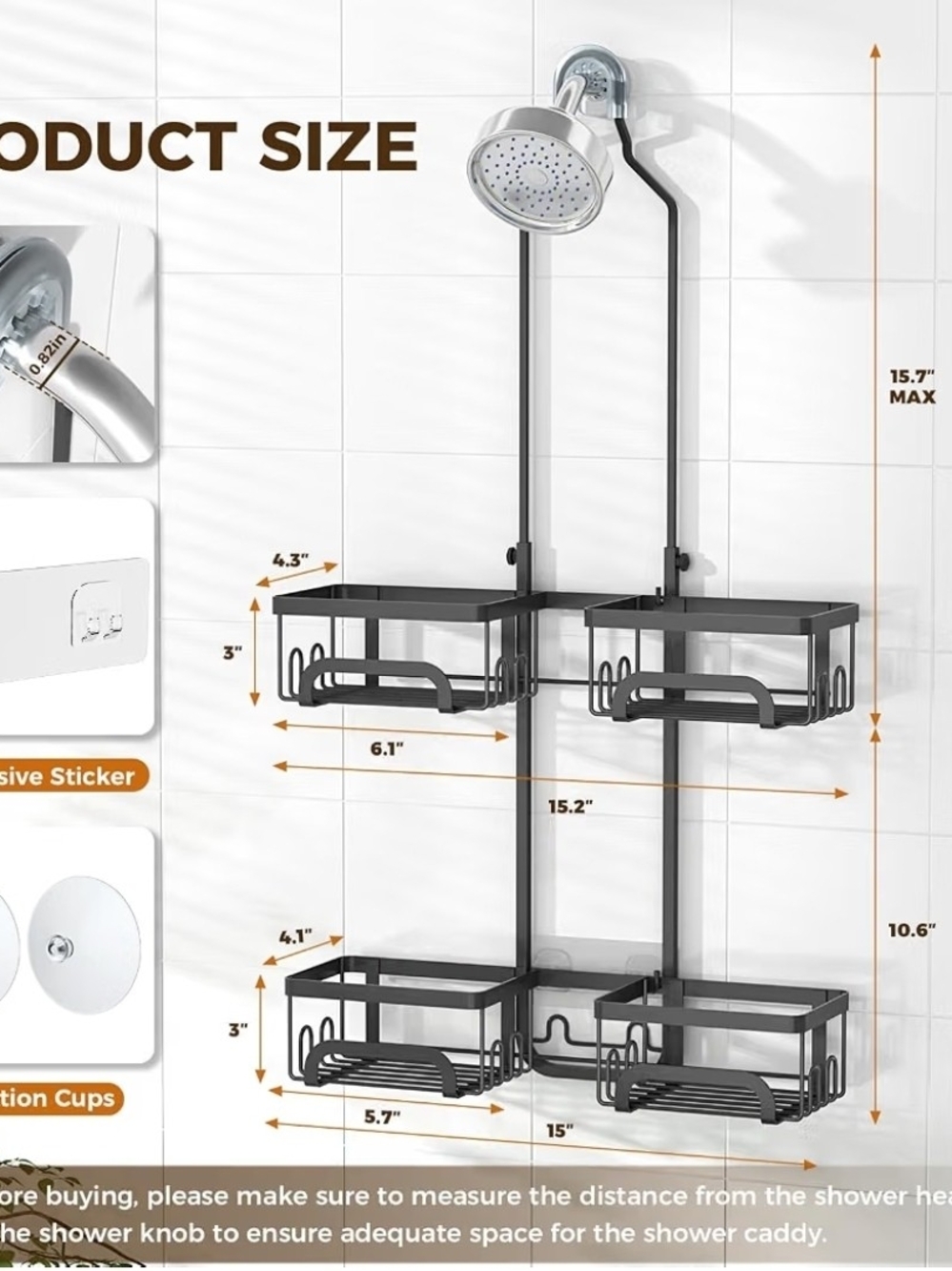 Split Shower Caddy Hanging for Handheld Showerheads, Black
Adjustable Shower Org